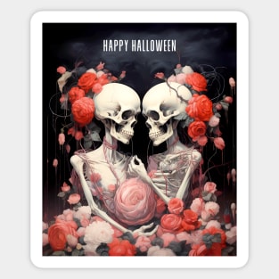 Happy Halloween: Halloween Skeletons in Love on a Dark Background Sticker